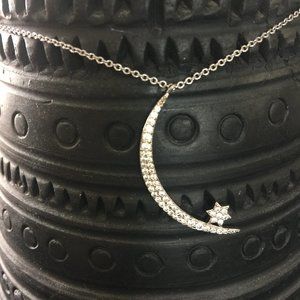 Sterling Silver Zirconia Moon and Star Necklace